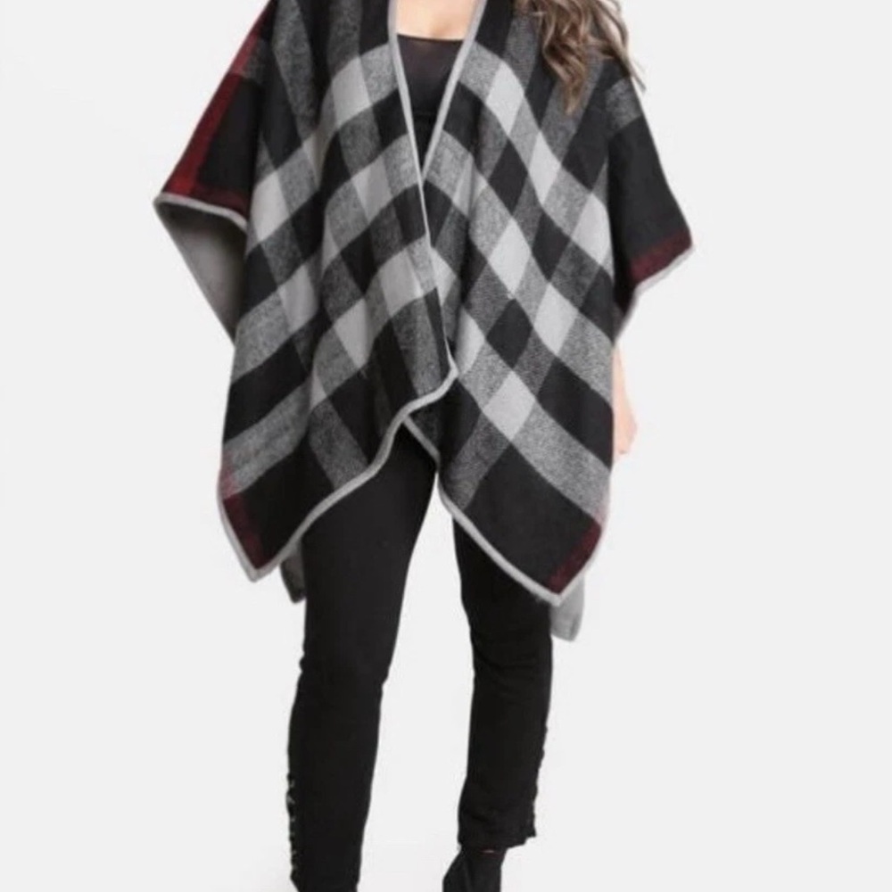 Women Black/Red/Gray Shawl Wrap Fall  Winter Open Front Poncho Cape  CardiganNEW